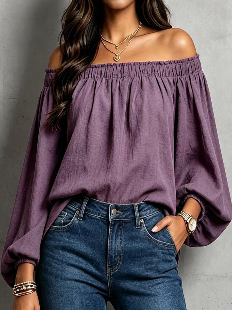 Sexy Elastic Loose Long Sleeve Shirt Bishop Blouse