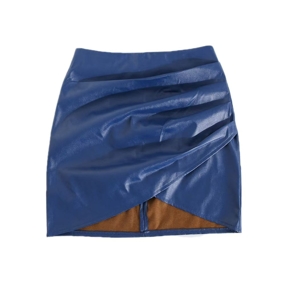 Women's Leather Fashion Sexy Ruffle Hip Skirts