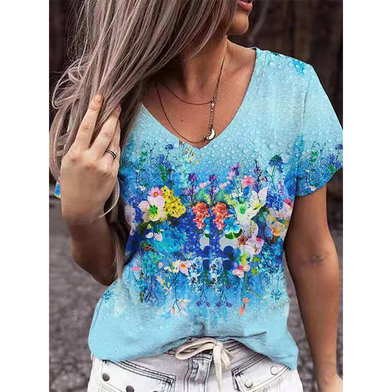 Women's Artistic Retro Style Printed Short-sleeved Loose Women's T-shirt
