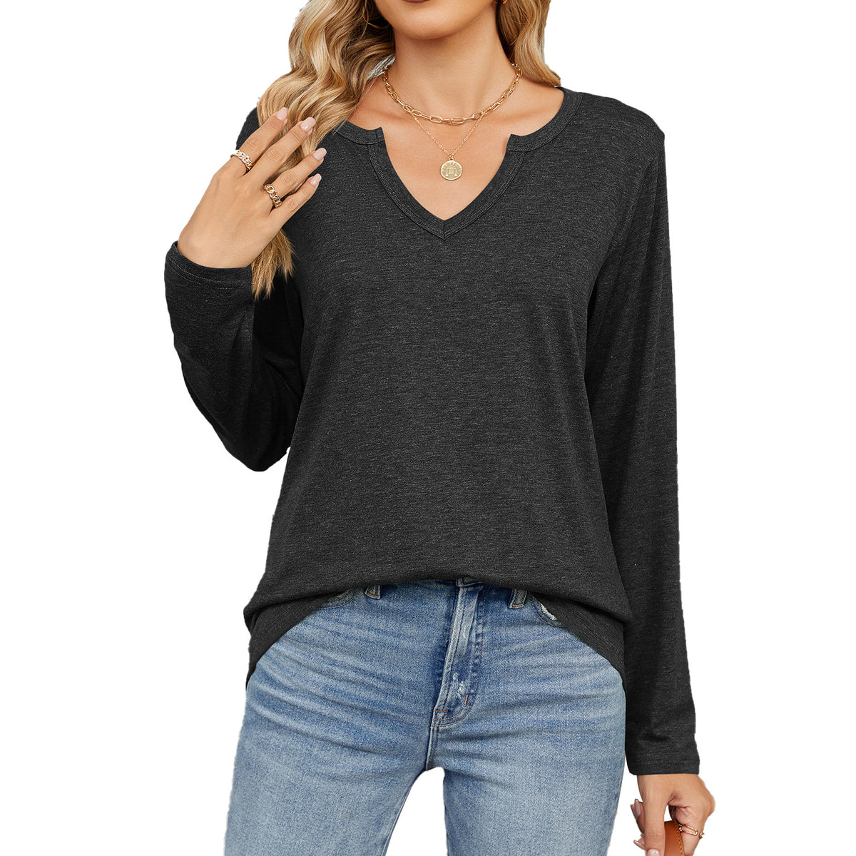 Women's Long Sleeve Loose Solid Color Women's T-shirt
