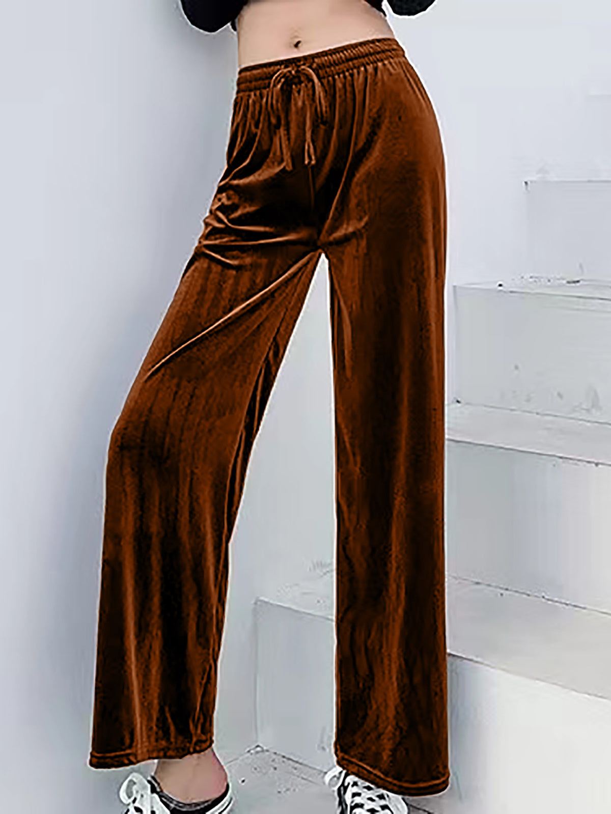 Women's Solid Color Veet Wide Leg Draping Effect Loose Pants