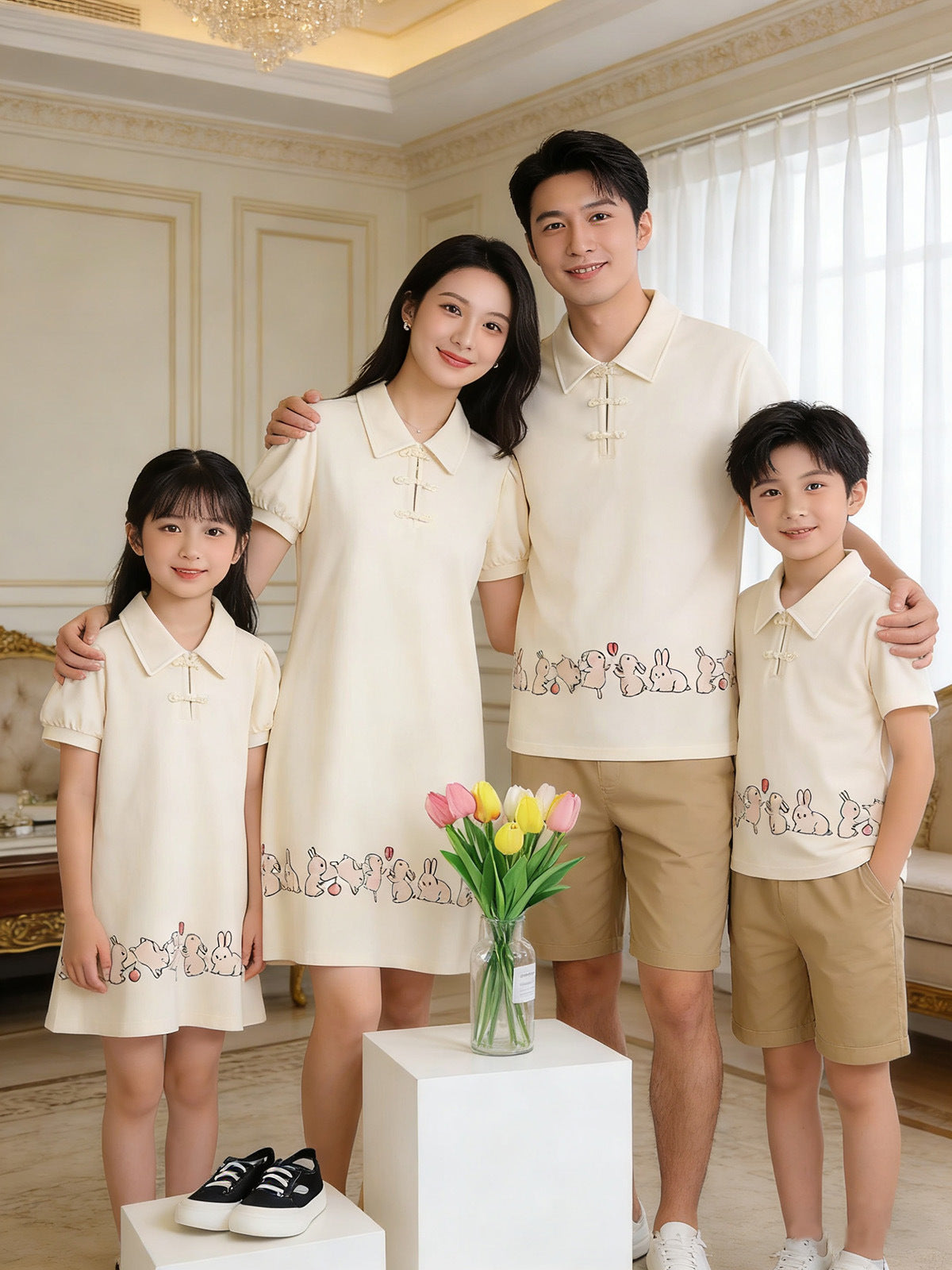 Mouth Clothes For The Whole Bunny Shirt Mother Daughter Short Parent-child Outfit