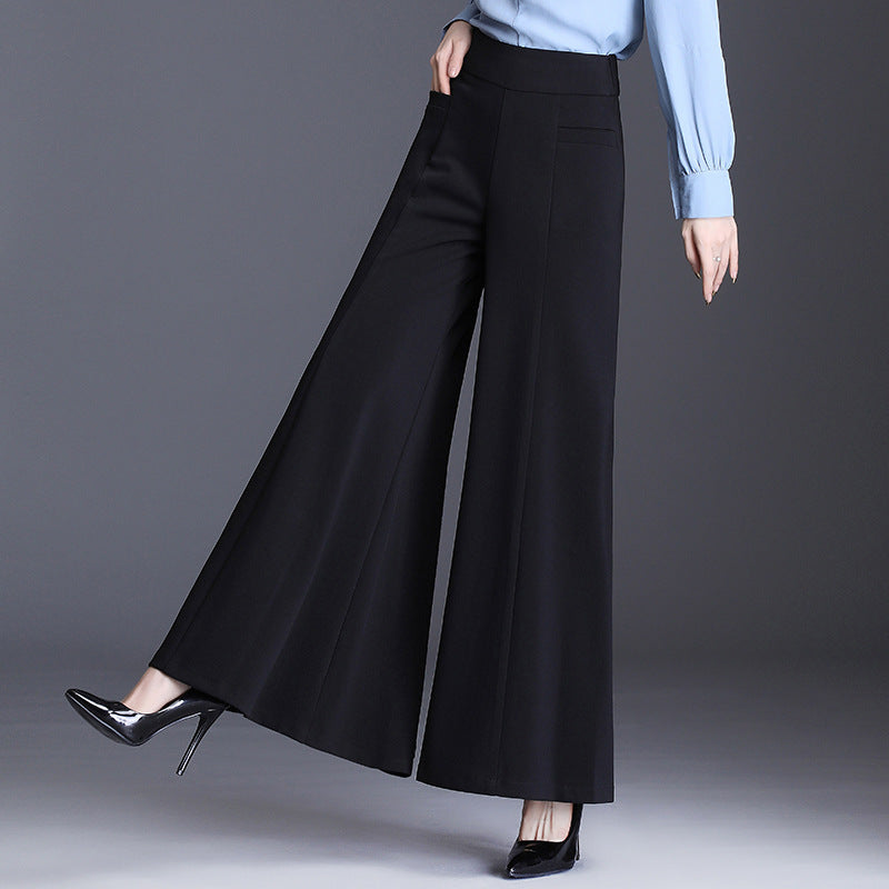 Spring High Waist Flared Loose Culotte Black Casual Pants