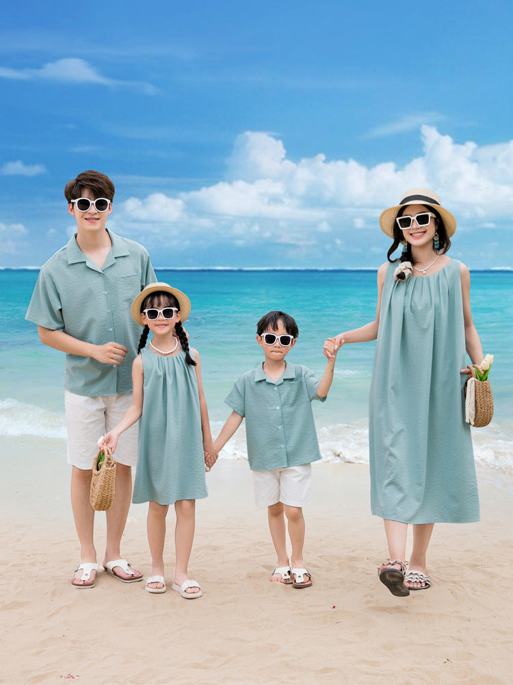 Dress French Style Mori Pleated Sleeveless Idle Loose Vest Long Parent-child Outfit