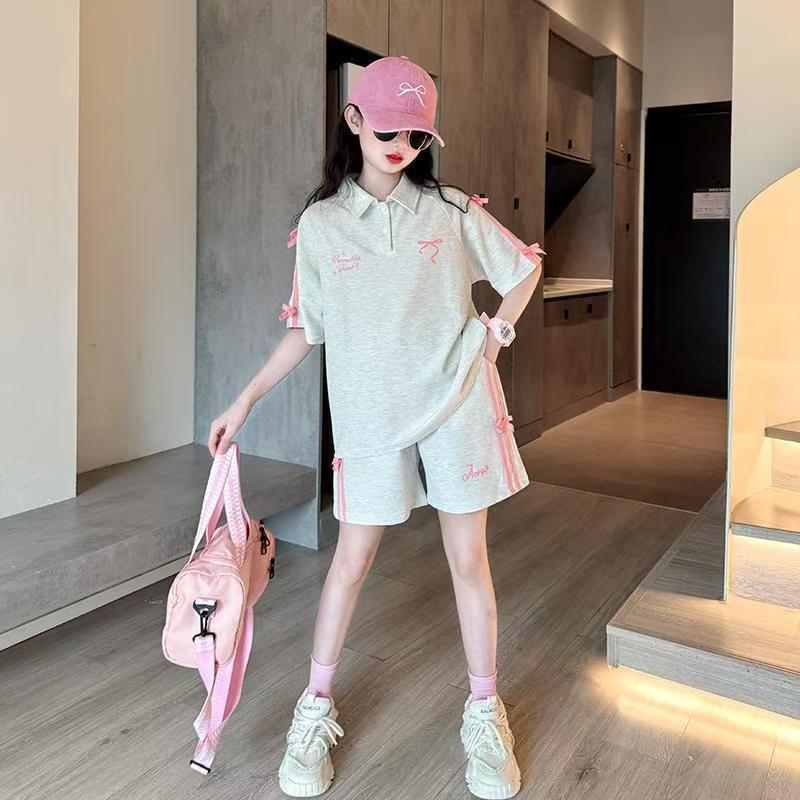 Children's Western Style Medium Big Bow Short Sleeve Ribbon Shorts Children's Suit