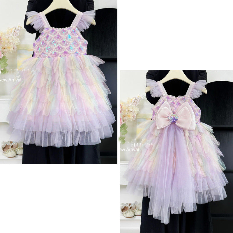 Children's Mermaid Princess Summer Fashion Little Tulle Skirt Children's Dress