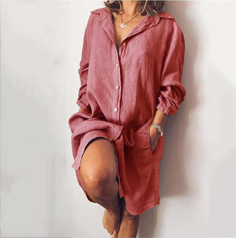 Women's Mid-length Long Sleeve Solid Color Single-breasted Blouse
