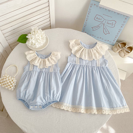 Summer Sleeveless Lace Collar Romper Fashionable Children's Dress