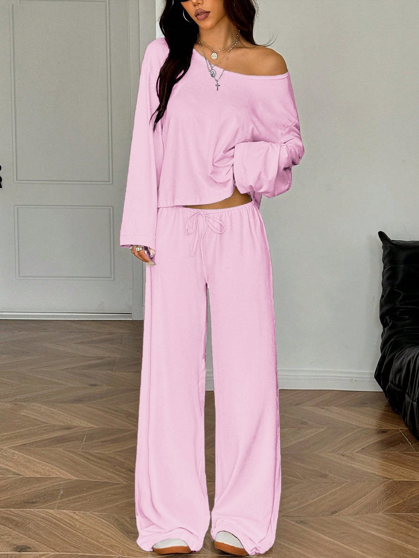 Women's Idle Style Solid Color Long-sleeved Wide Tops