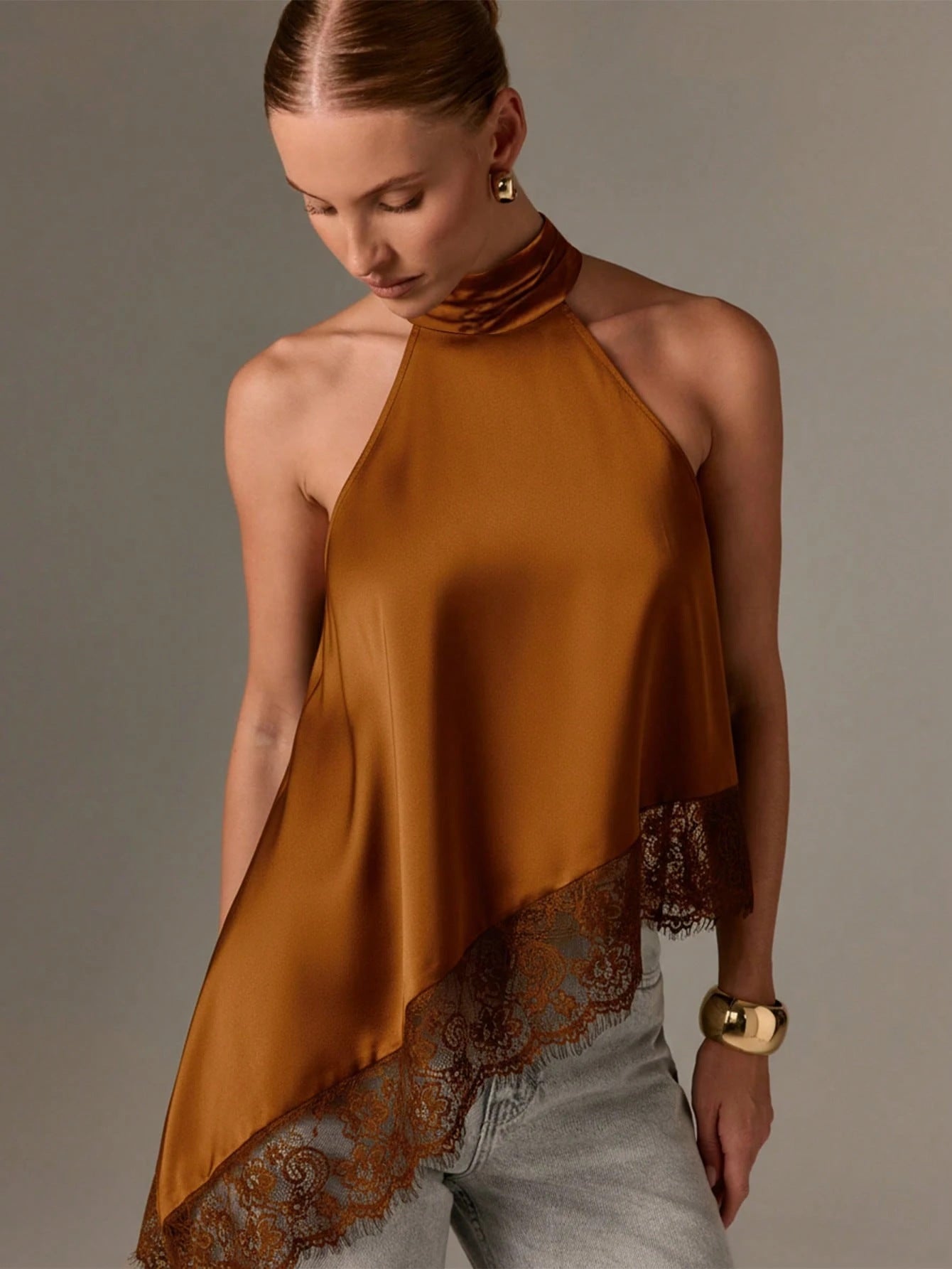 Women's Fashion Sleeveless Satin Strap Stitching Lace Trim Small Vest/suspenders/tube Top