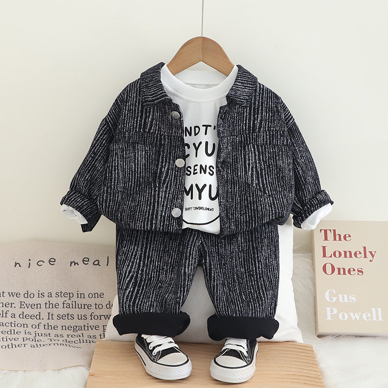 Letter Denim Three-piece Spring Toddler Western Style Leisure Children's Suit