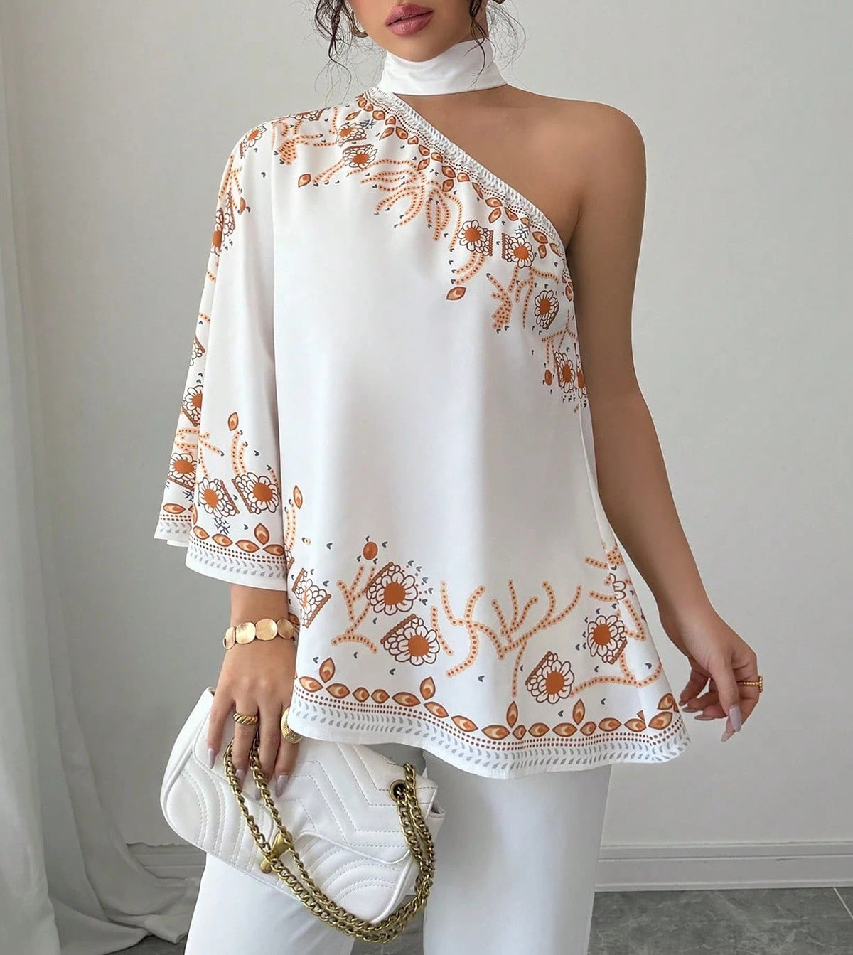 Women's Retro Style Shoulder Halter Tie Bow Fashion Loose Women's T-shirt