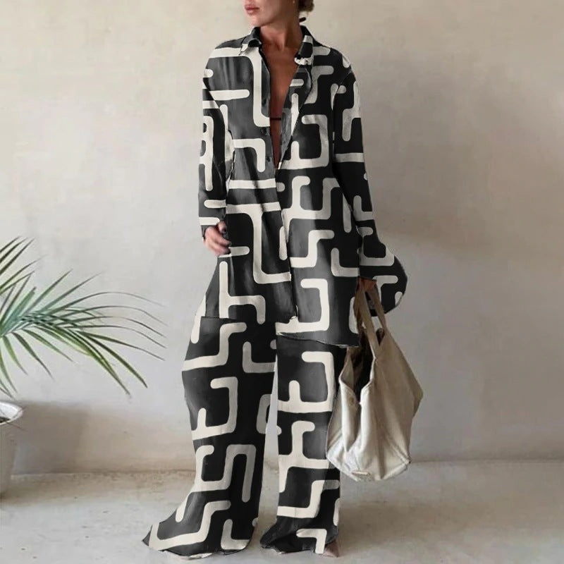 Women's Printed Loose Long Sleeves Straight Jumpsuits