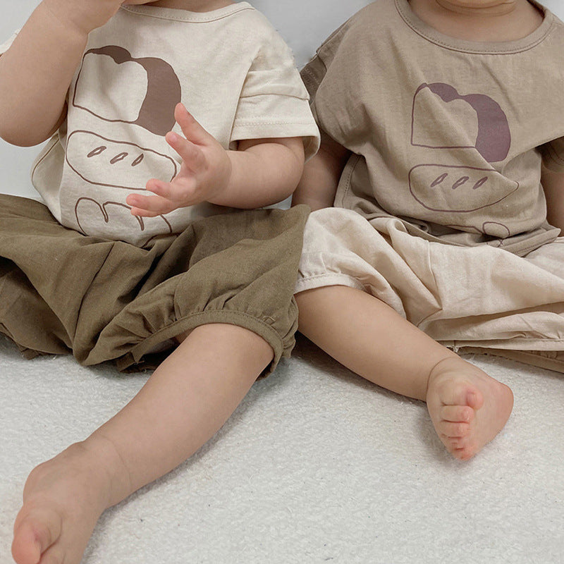 Children's Summer Thin Unisex Short Sleeve T-shirt Top Infant Loose Shorts Children's Suit