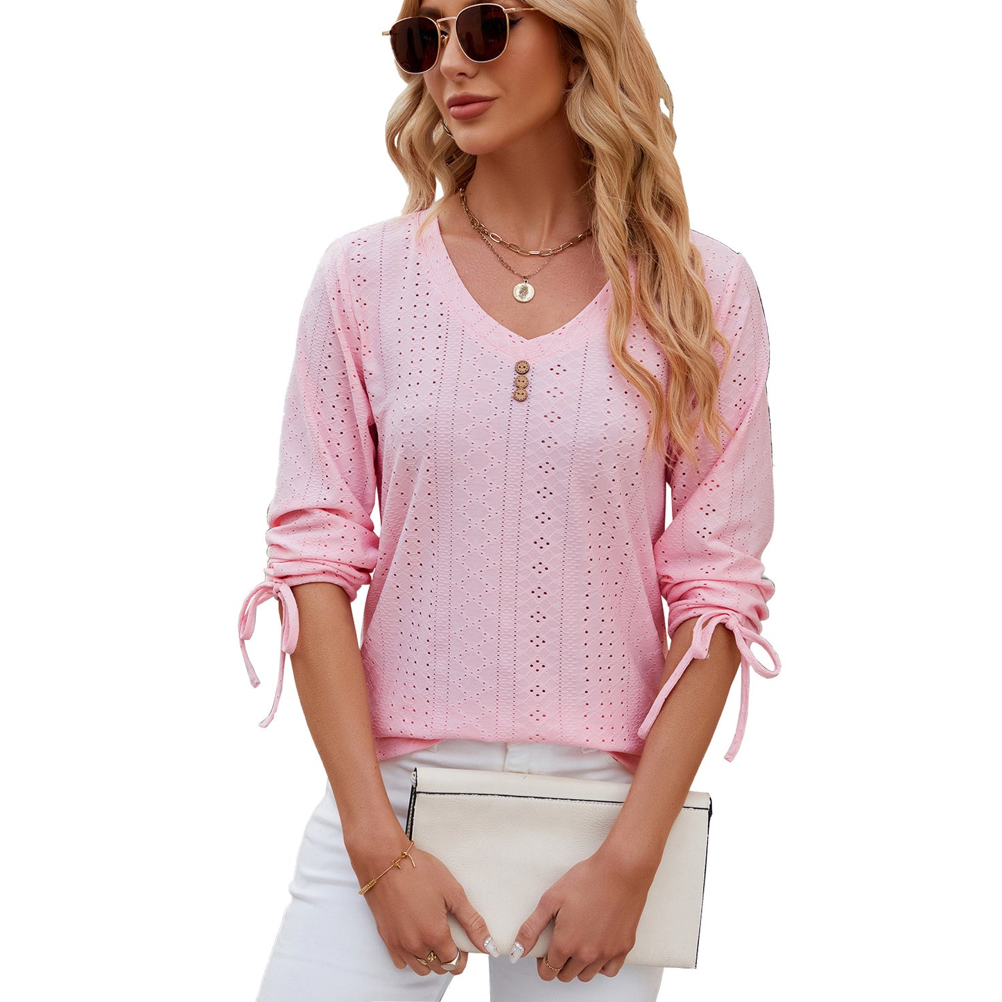 Women's Button Solid Color Half Sleeves Loose-fitting Women's T-shirt