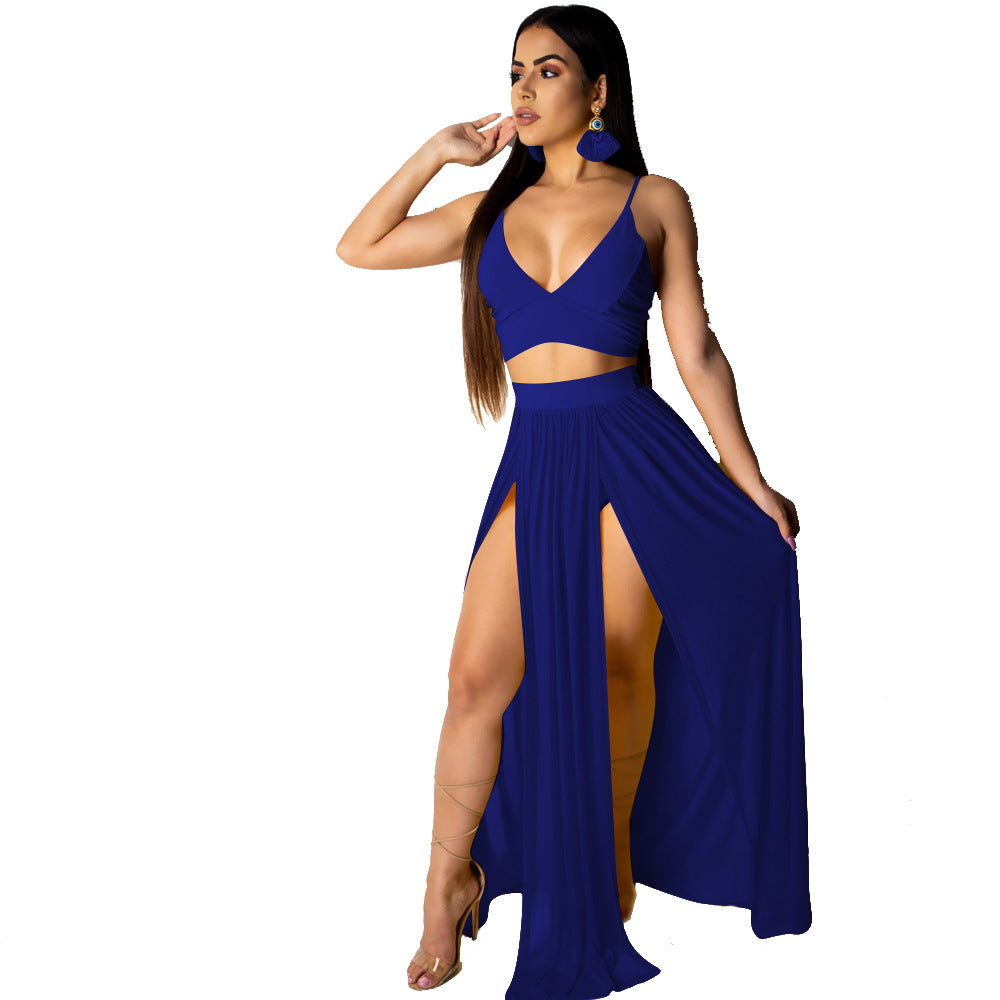 Summer Solid Color Suspender Split Chiffon Tops