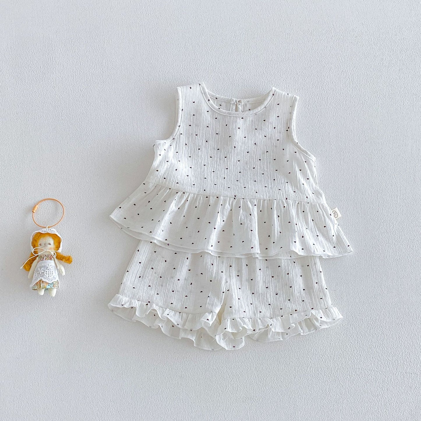 Full Printed Love Summer Korean Floral Doll Shirt Lace Shorts Children's Suit