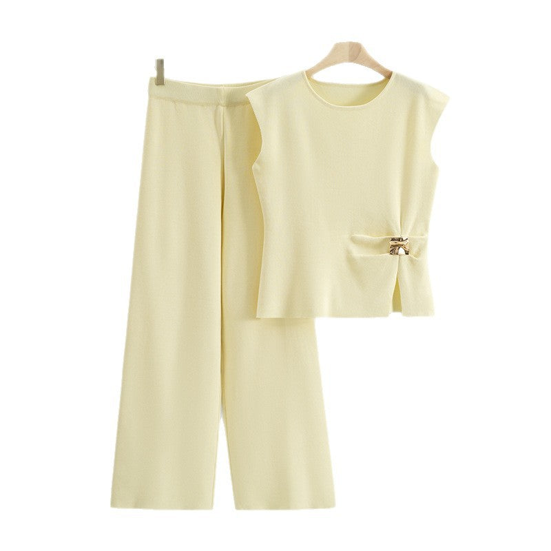 Summer Korean Style Fashionable Graceful Bow Wide Leg Two-piece Fashion Casual Suit