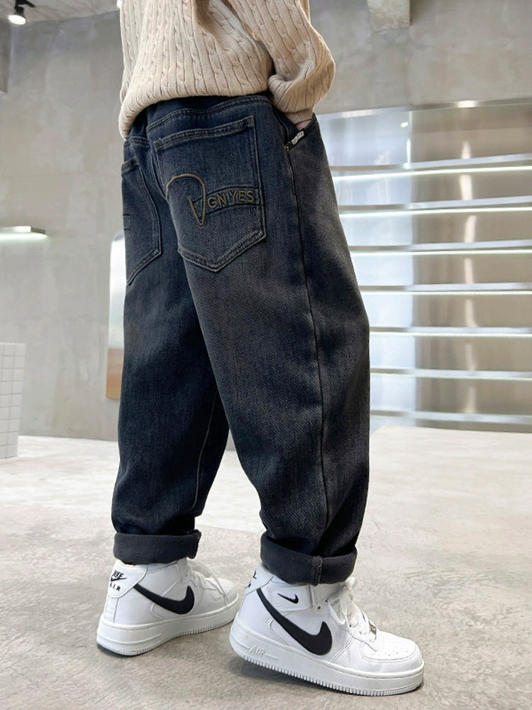 Children's Black Jeans Korean Style Middle Big Sportswear Children's Pants