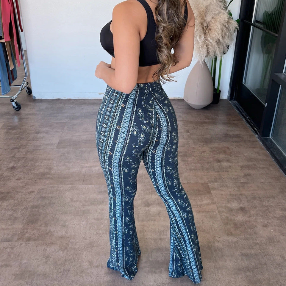 Spring Bohemian High Elastic Tight Flared Casual Pants