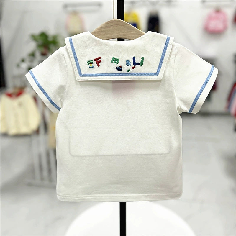 Children's Summer Cotton Navy Short-sleeved Hainan Style Peter Children's T-shirt