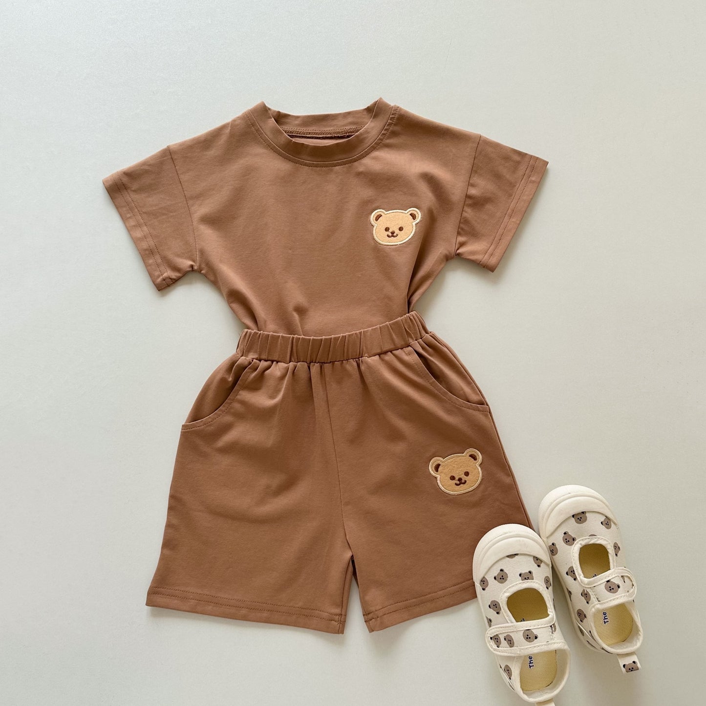 Thin Little Bear Cartoon Infant Clothes Short Sleeve Shorts Split Children's Suit