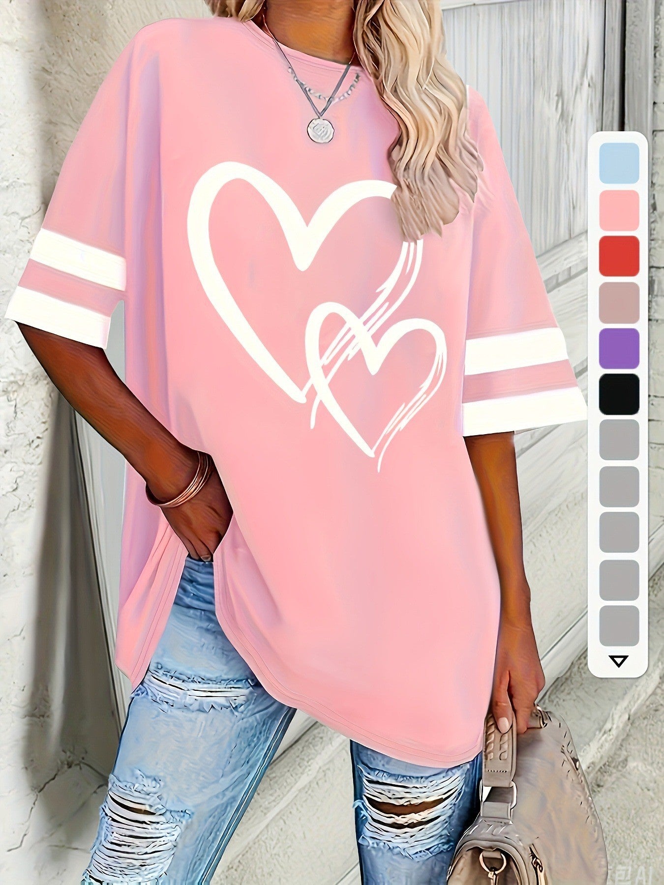 Women's Casual Sleeve Love Elegant Comfortable Pullover Large Size T-shirt