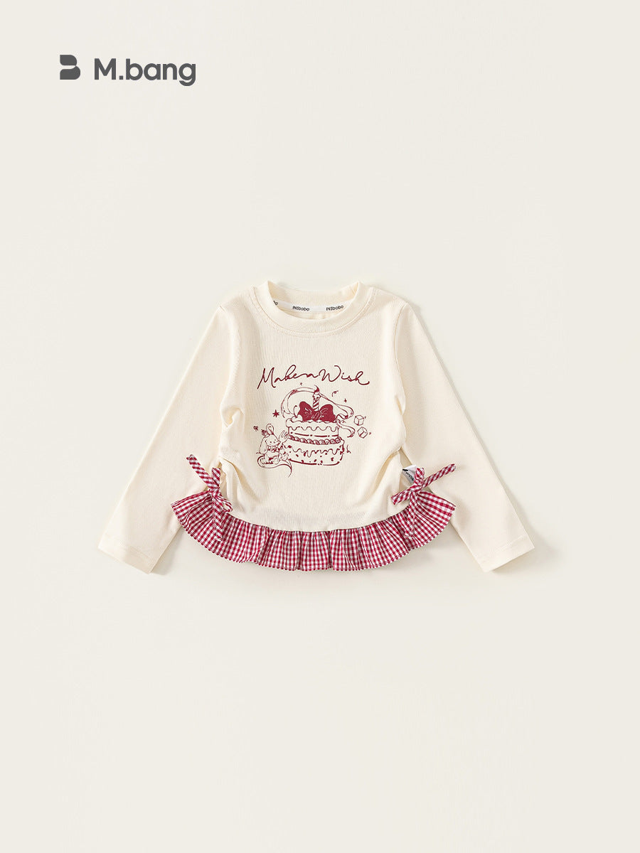 Children's Long Sleeve Cute Cartoon Lace Patchwork Top Korean Style Bottoming Children's T-shirt