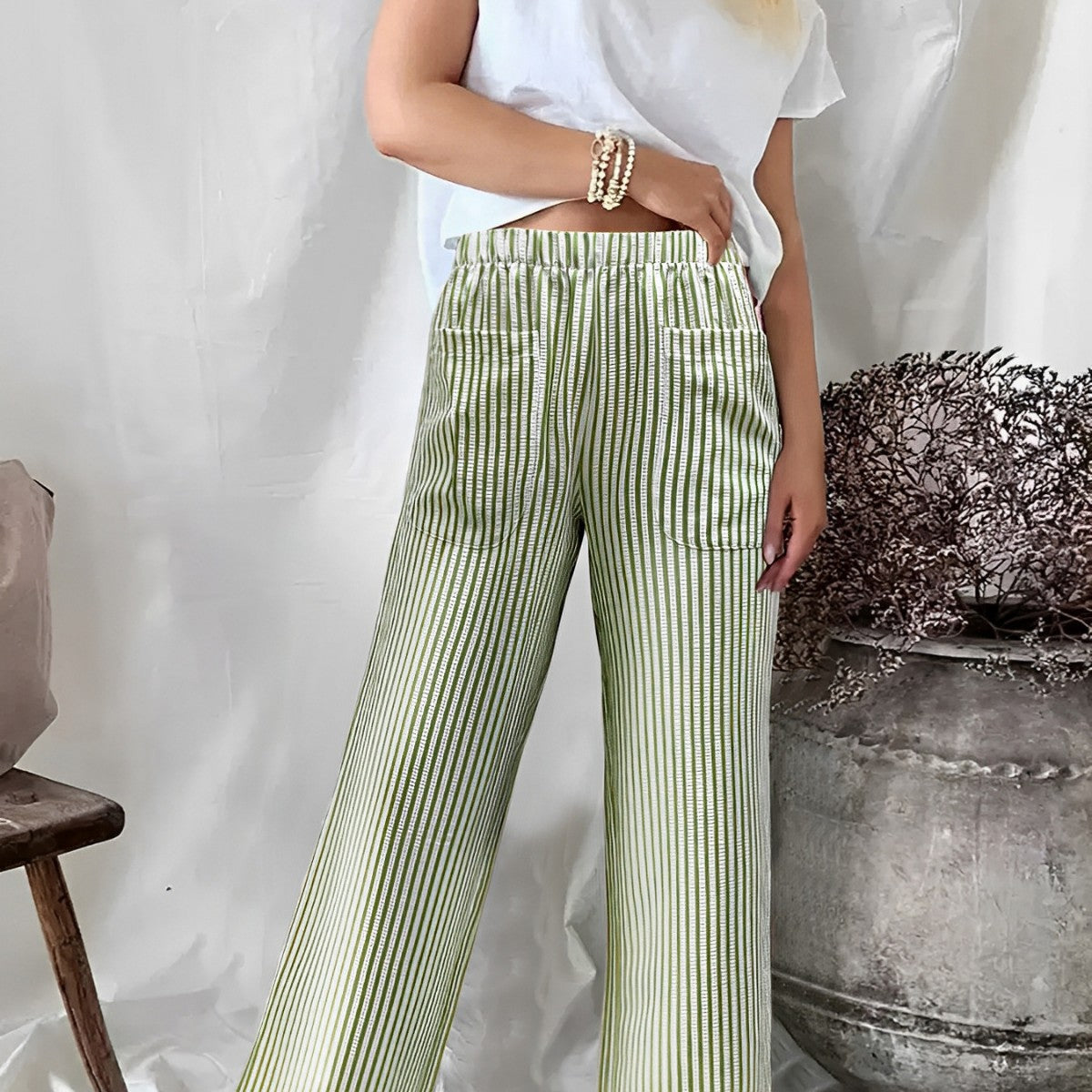 Attractive Women's Loose Striped Pocket Fashion Pants