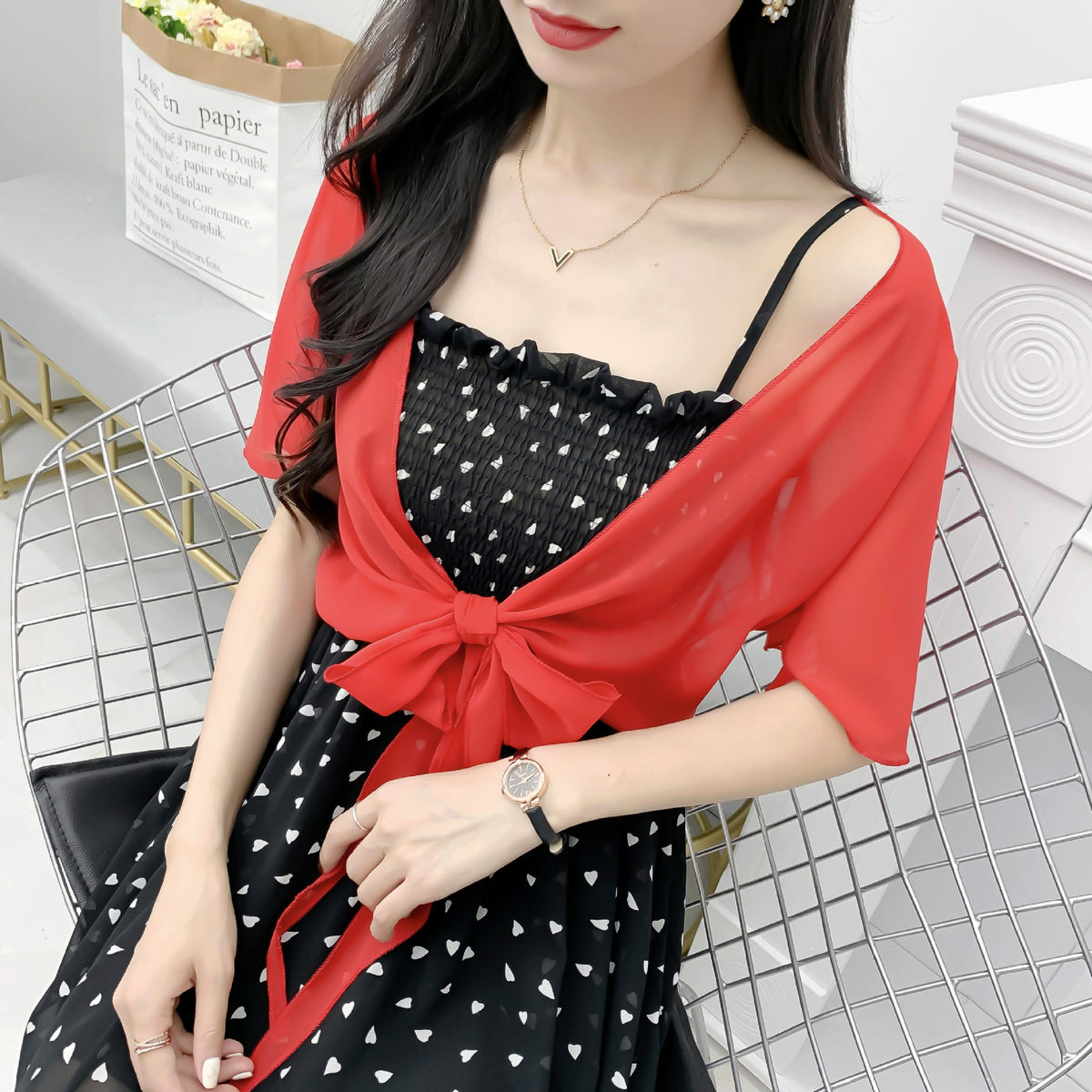 Women's Summer Outwear Western Style Shawl With Lace Shirt, Chiffon Shirt