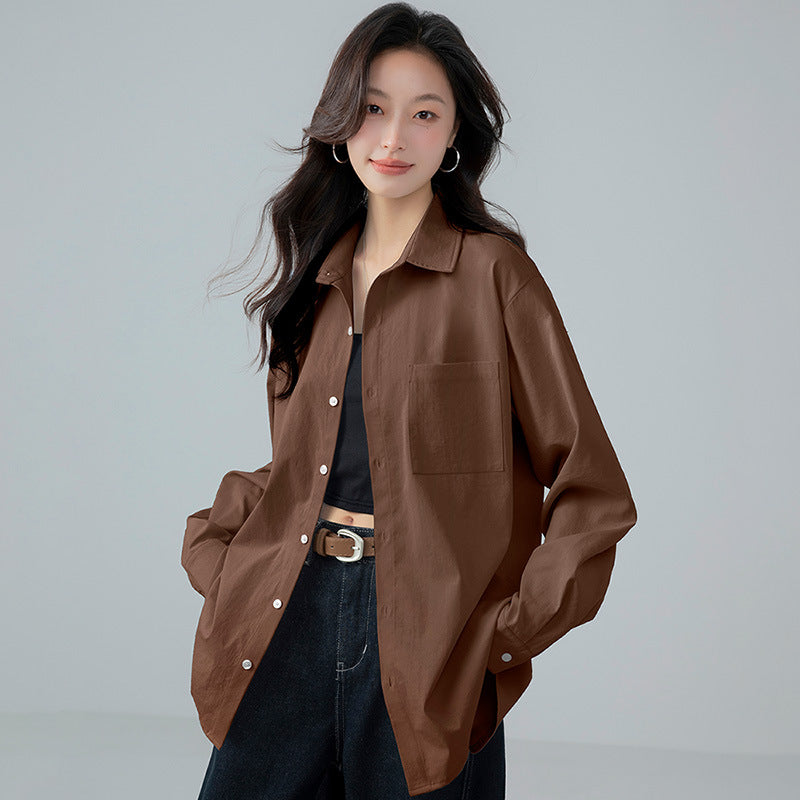 Women's Korean Style Loose Shirt Long Sleeve Pure Blouse