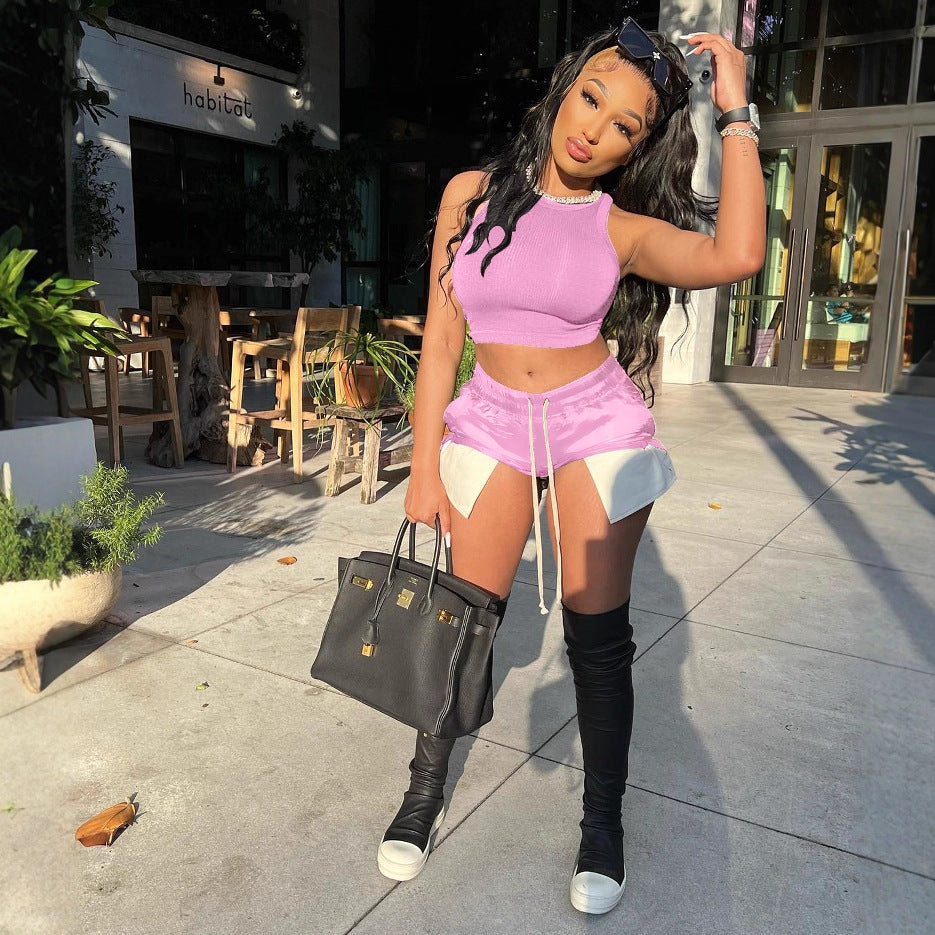 Hot Summer Sleeveless T-shirt Side Slit Suits