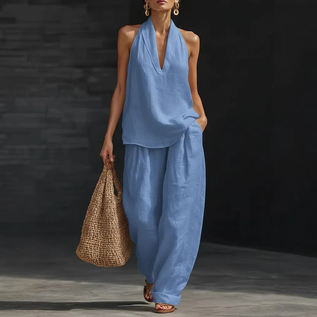 Temperament Halter Exposed Back Cool Feeling Comfortable Slimming Pants