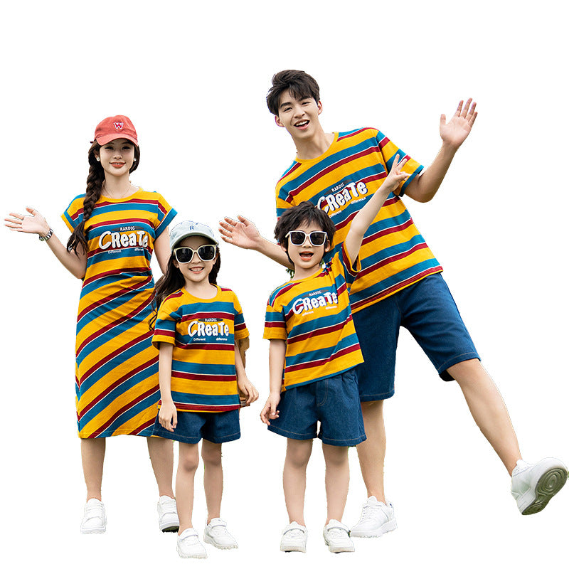 Suit Pattern Family Short Sleeve Dress Parent-child Outfit
