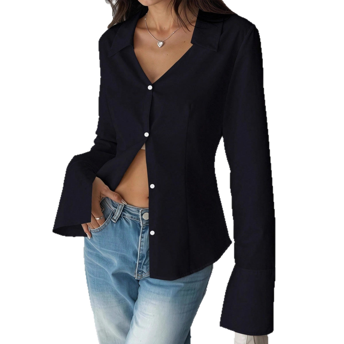Women's Style Flared Sleeves Shirt Bandage Dress Hot Blouse