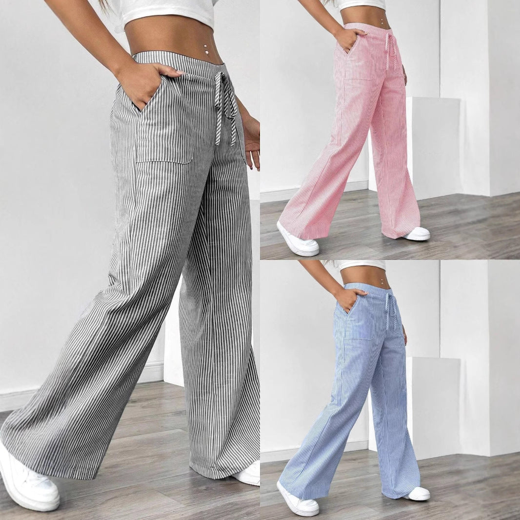 Women's Spring Striped Fashion Loose Trousers Wide Casual Pants