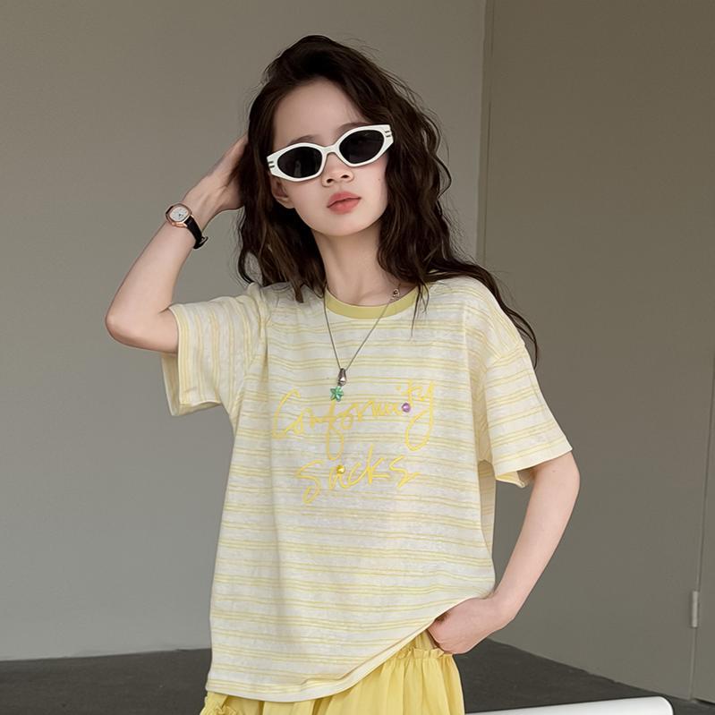 Summer Clothing Middle Big Sweet Stripes T-shirt Lace Skirt Short Children's Suit
