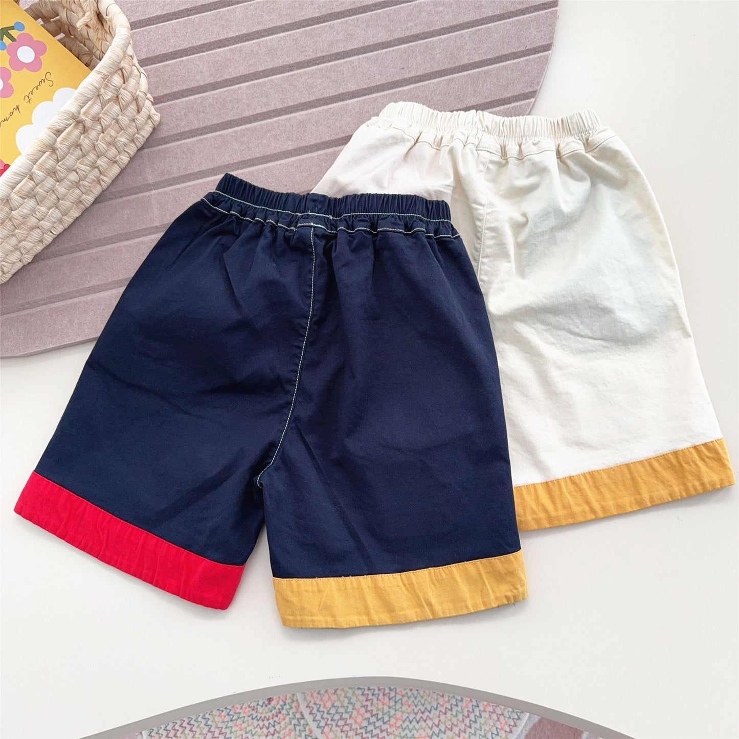 Boys Pocket Shorts Summer Cartoon Excavator Patch Children's Pants