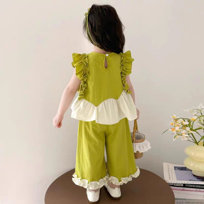 Western Style Fashion Mori Korean Top Trousers Two-piece Children's Suit