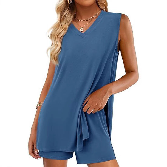 Pretty Summer Split Sleeveless Belt Pocket Fashion Casual Suit