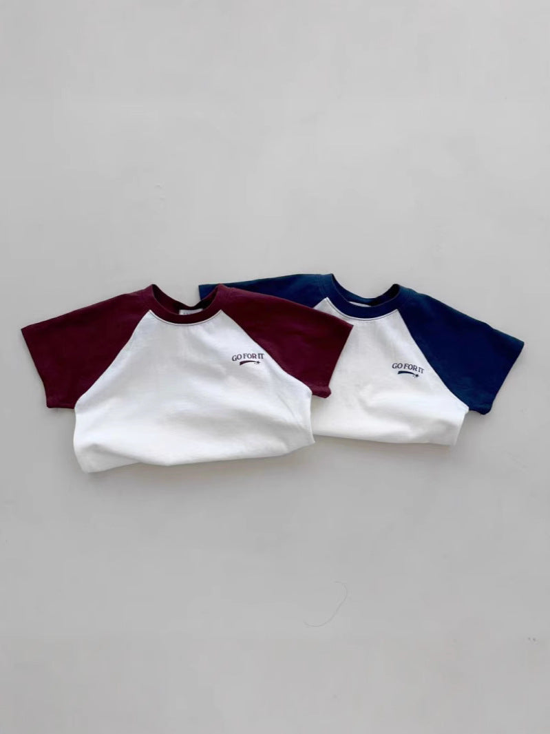Stitching Sleeves Boy Versatile Fashion T-shirt Shorts English Letters Meteor Children's Suit