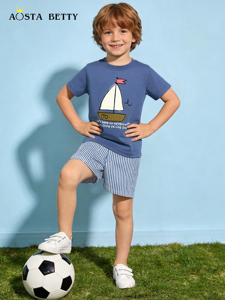 Children's Clothing Summer Short-sleeved Cartoon Printed Two-piece Children's Suit