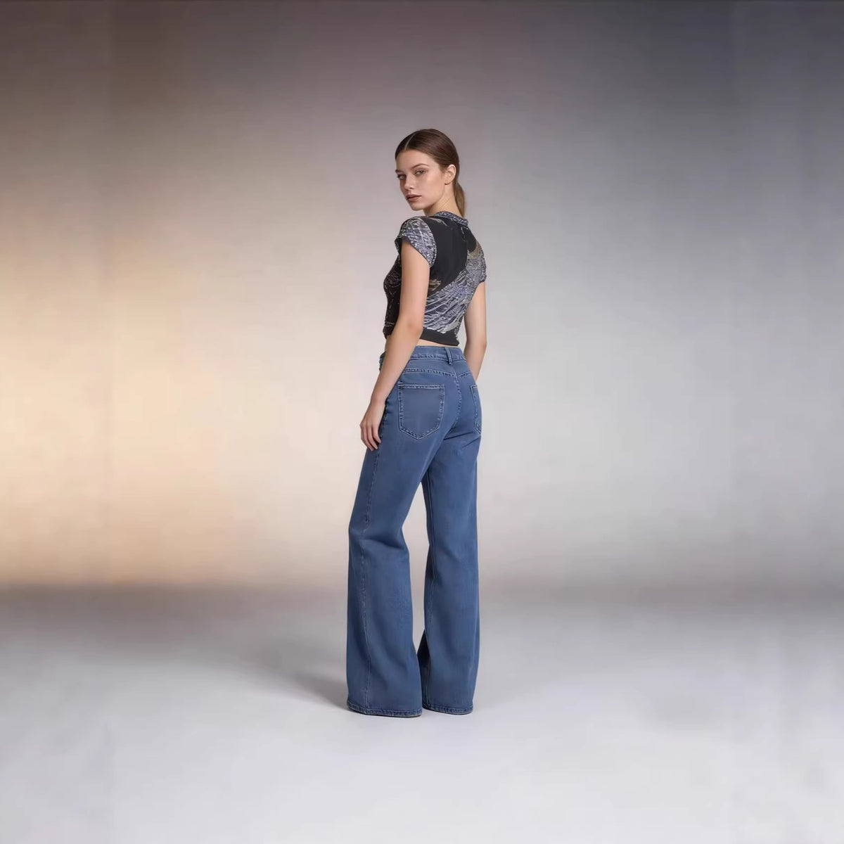Women's Loose Wide Leg Draping Effect Mop Dark Women's Jeans