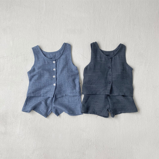 Children's Fashion Dyed Cotton Knit Double-sided Woven Sleeveless T-shirt Children's Suit