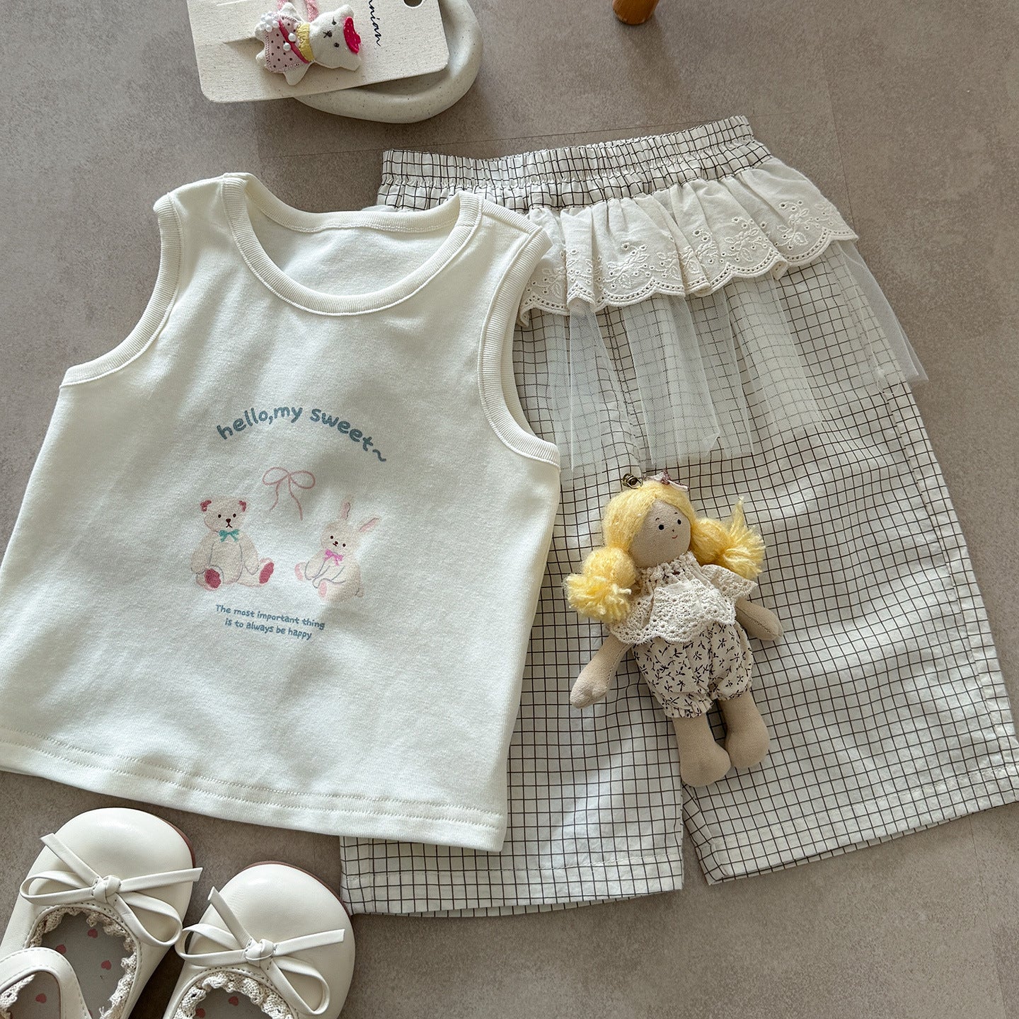 Summer Cartoon Printed Vest Fart Curtain Pants Thin Clothes For Children's Suit