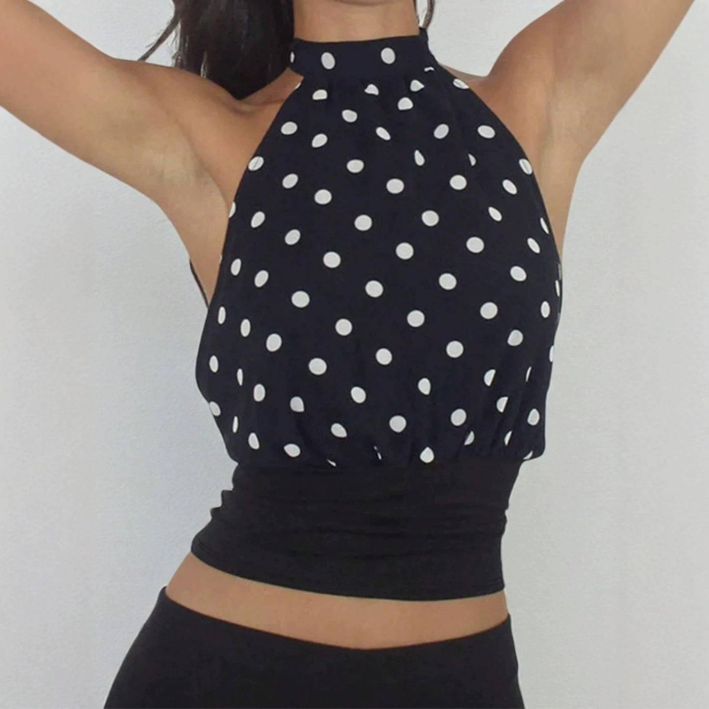 Women's French Polka Dot Elegance Sleeveless Yoga Halter Lace Up Mesh Small Vest/suspenders/tube Top