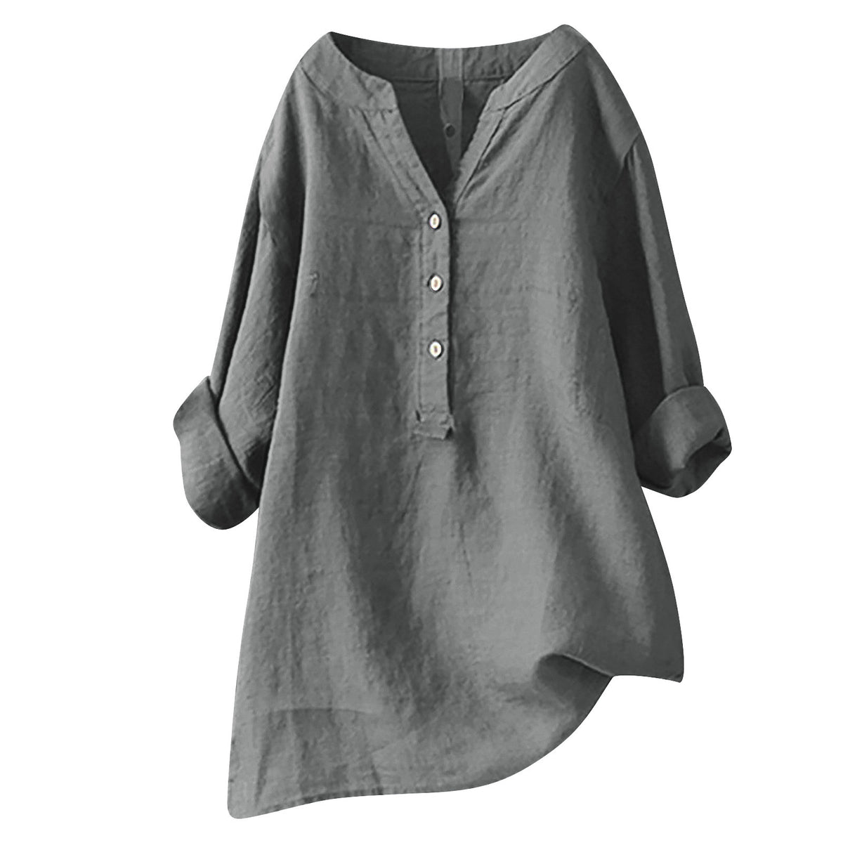 Women's Loose Solid Color Shirt Cotton Linen Pocket Long Blouse