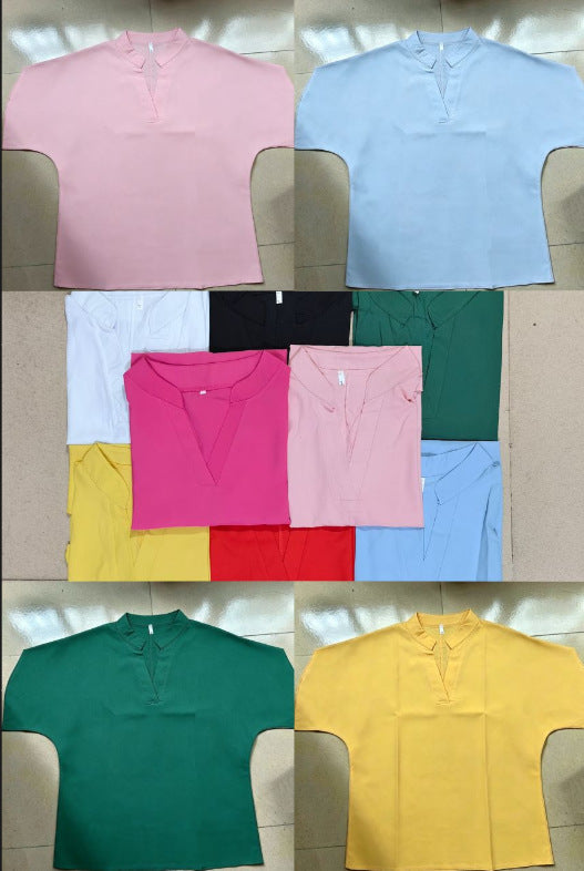 Women's Shirt Pure Color Casual Versatile Short-sleeved Blouse
