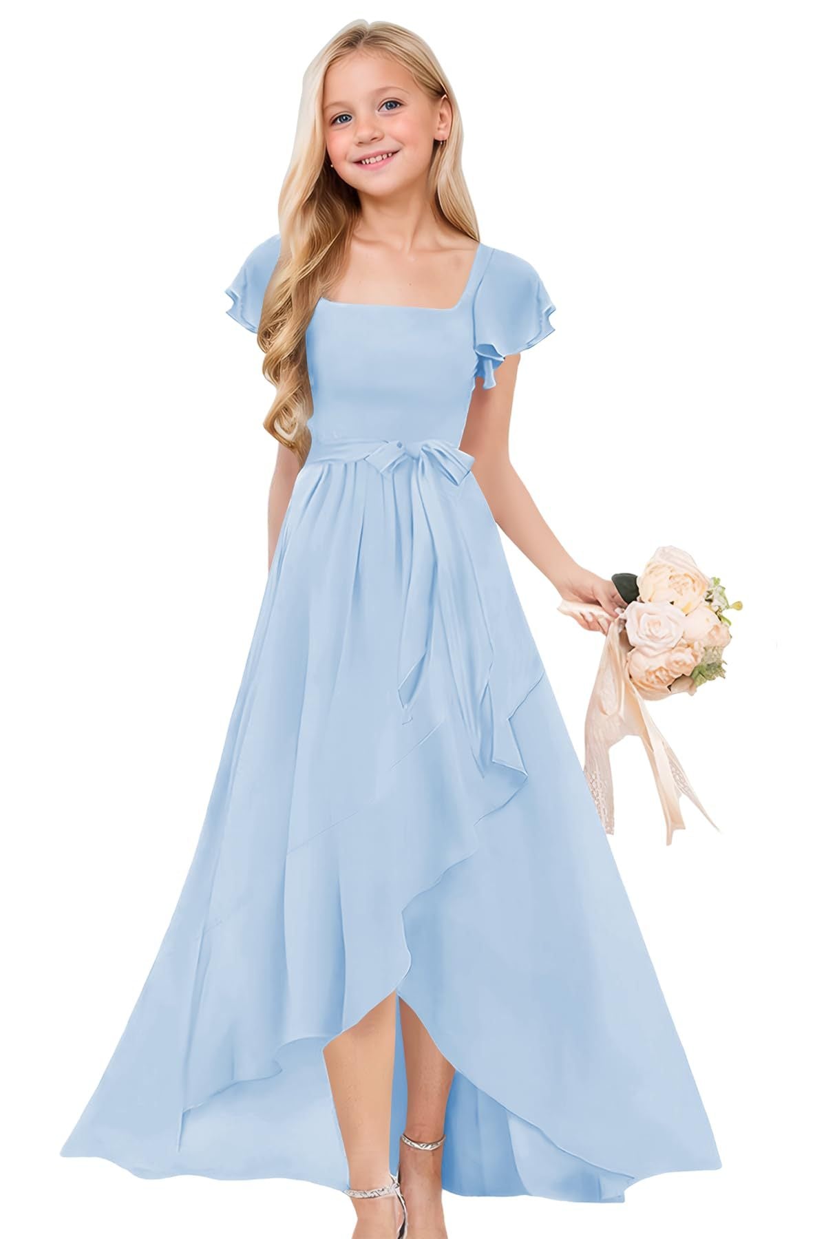Pure Color Elegant Large Hem Ruffled Children's Dress