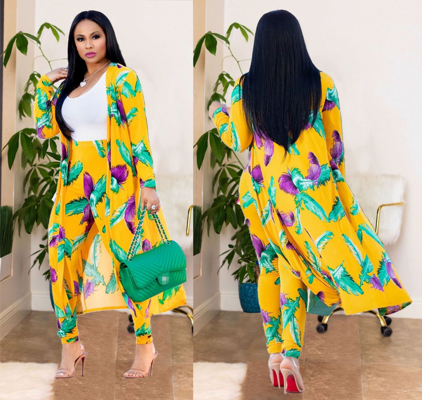 Sexy Print Long Sleeve Two-piece Set Nightclub Uniform